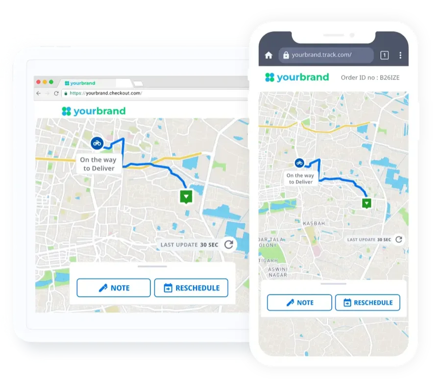 Locus branded customer tracking page with live driver location and ETA countdown