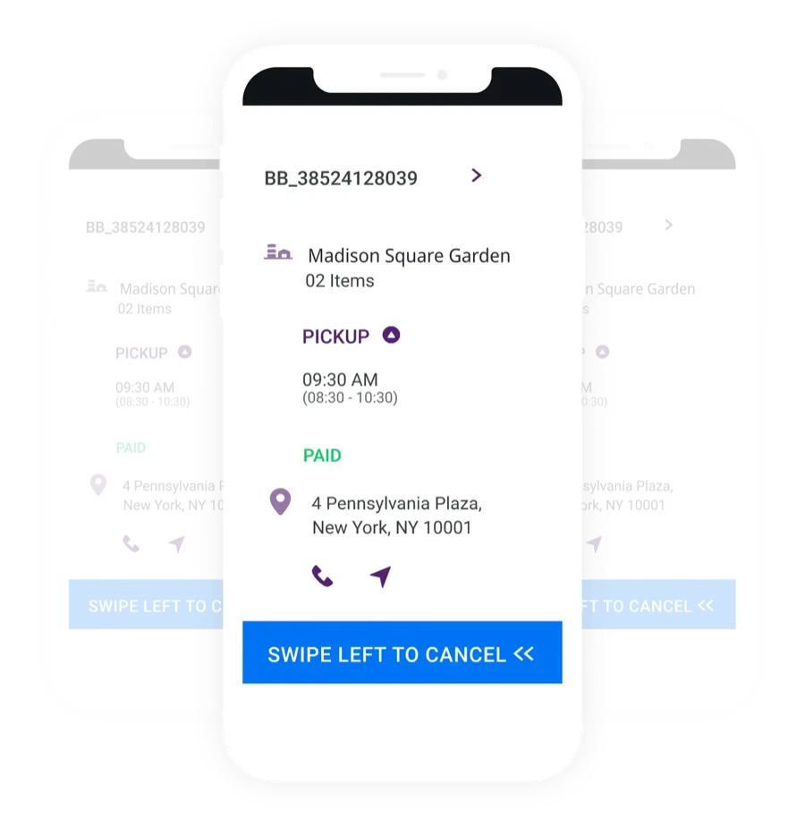 Driver Companion App mobile interface showing a sequenced task list for a delivery trip with task details