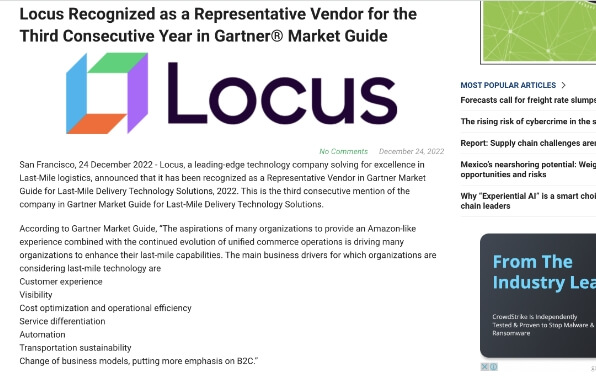 Locus Recognized as a Representative Vendor