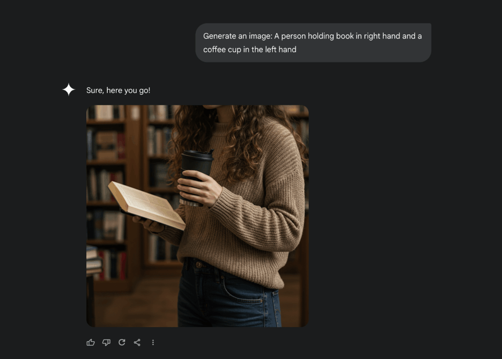 An image of AI-generated left and right hands, demonstrating that AI can differentiate between hands.
