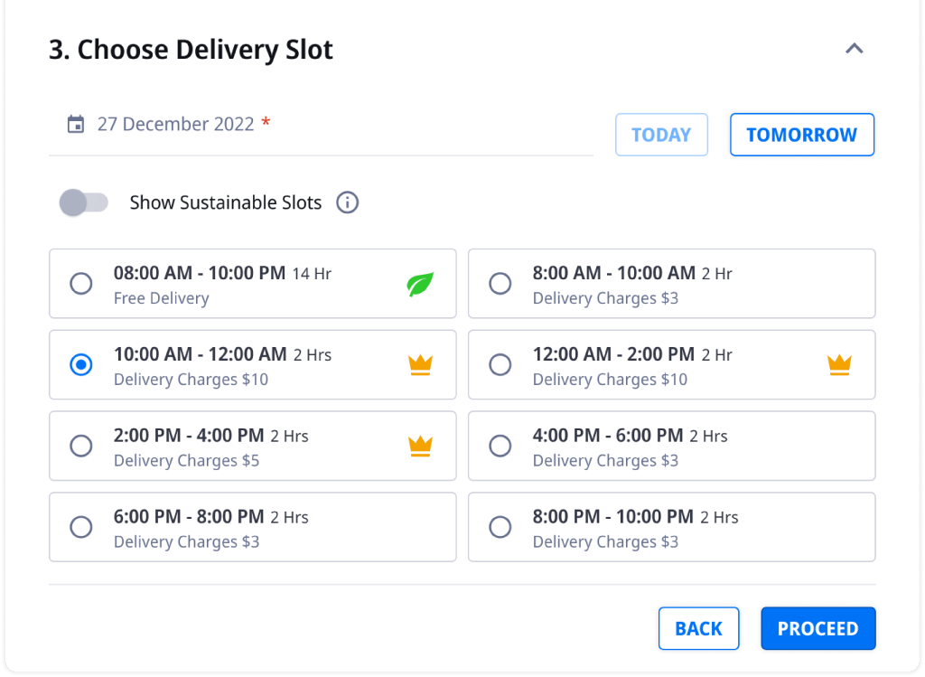 Delivery scheduling software showing precise time slot allocation for orders.