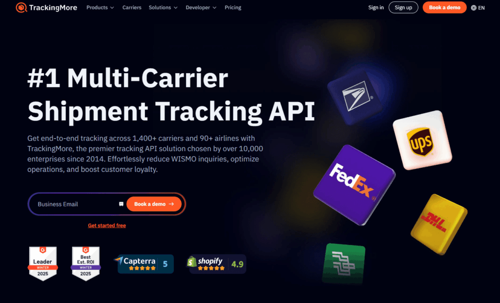TrackingMore homepage