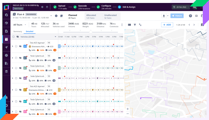 Dynamic route optimization dashboard showing real-time adjustments to routes based on traffic, distance, and delivery constraints