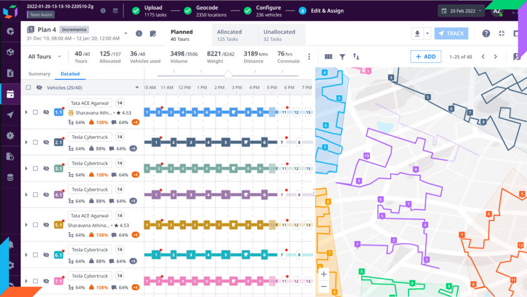 Logistics manager using Locus’s advanced route optimization dashboard to plan multi-stop deliveries with real-time fleet visibility.