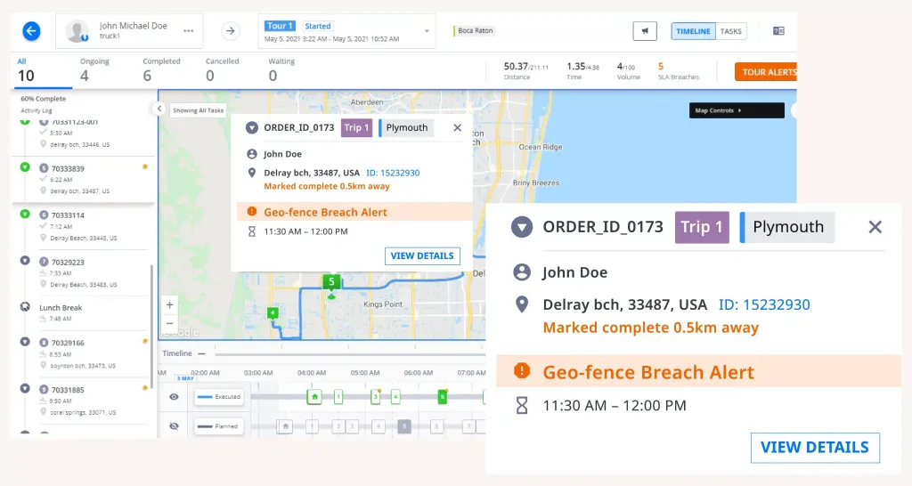 Dispatcher screen showing driver locations and delivery confirmations in real time.