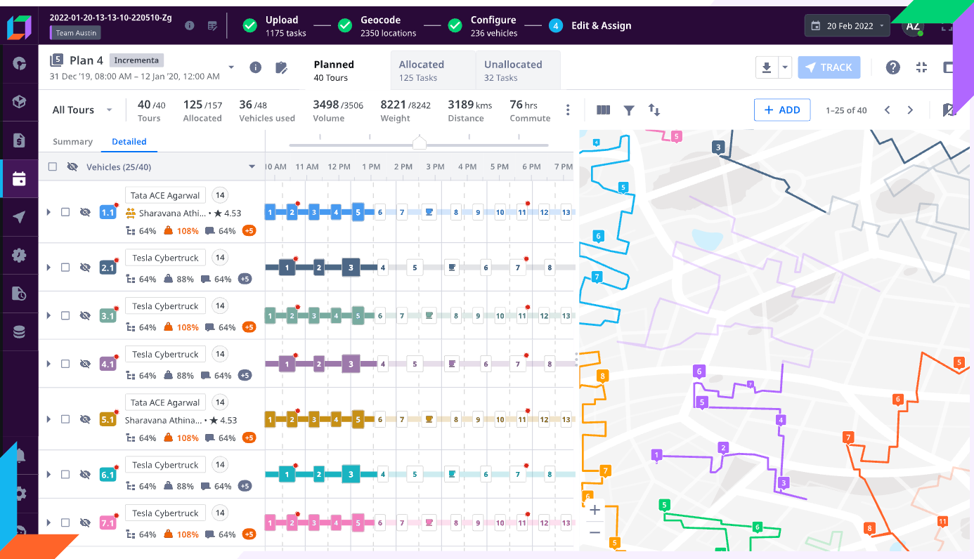 Delivery route map optimized by AI for shorter travel distance and fuel savings