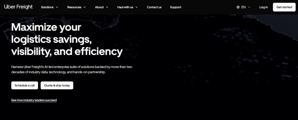 Uber Freight homepage