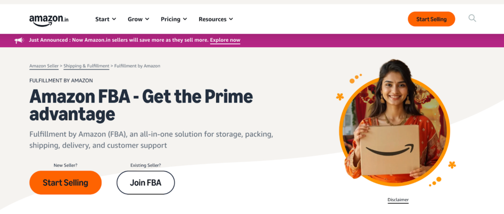 Fulfillment By Amazon (FBA) homepage