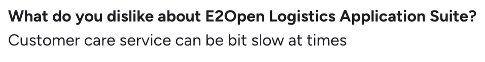 G2 review mentioning slower response times from e2open customer support.