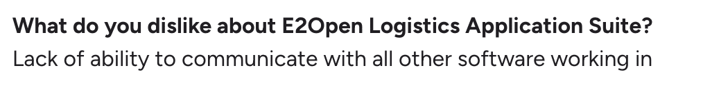 G2 review describing e2open as minimal but functional for logistics operations.