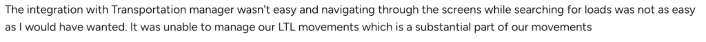 G2 review referencing difficulty integrating Descartes MacroPoint with transportation management tools.