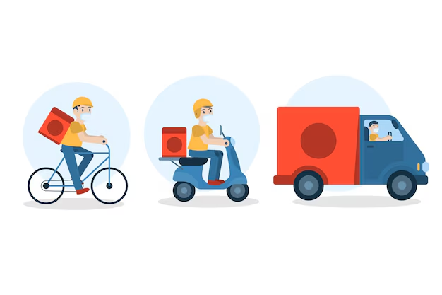 A flat vector illustration showcasing three delivery methods.