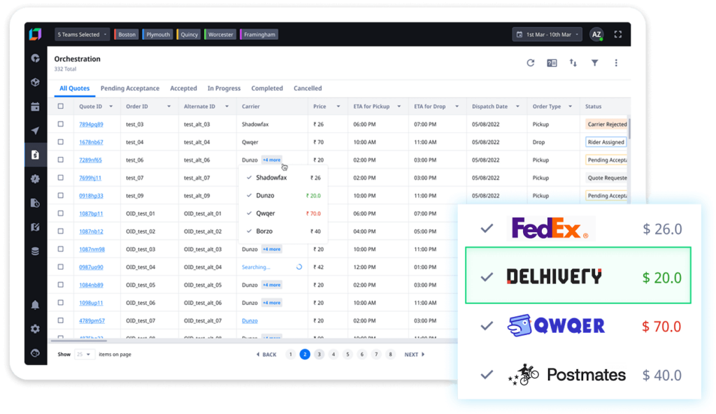 Transportation planner reviewing carrier assignments and shipment consolidation within a transportation management system interface.