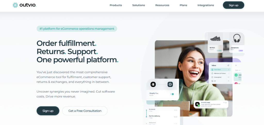 A screenshot of the Outvio website homepage.