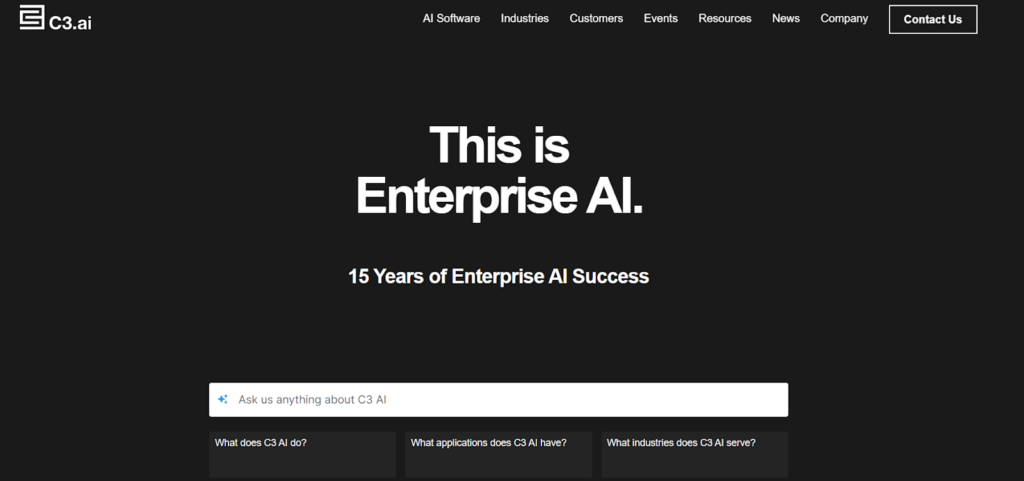 A screenshot of the C3 AI website homepage.