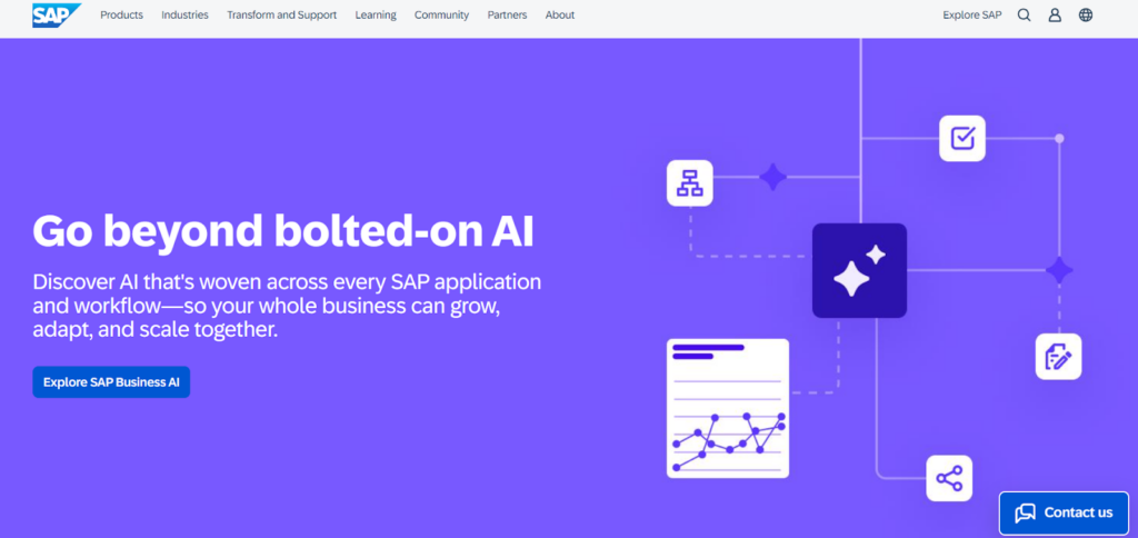 A screenshot of the SAP website homepage.