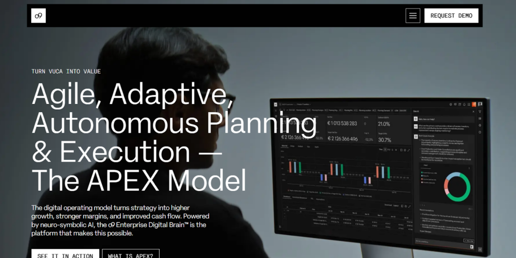 A screenshot of the o9 Solutions website homepage.