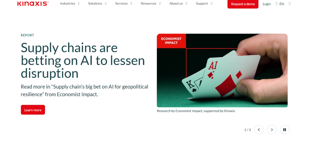 A screenshot of the Kinaxis website homepage.