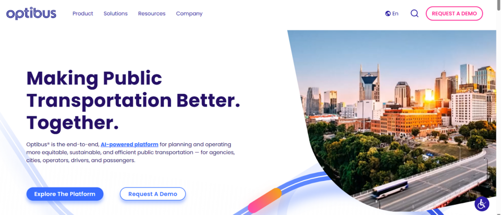 Screenshot of the homepage of Optibus