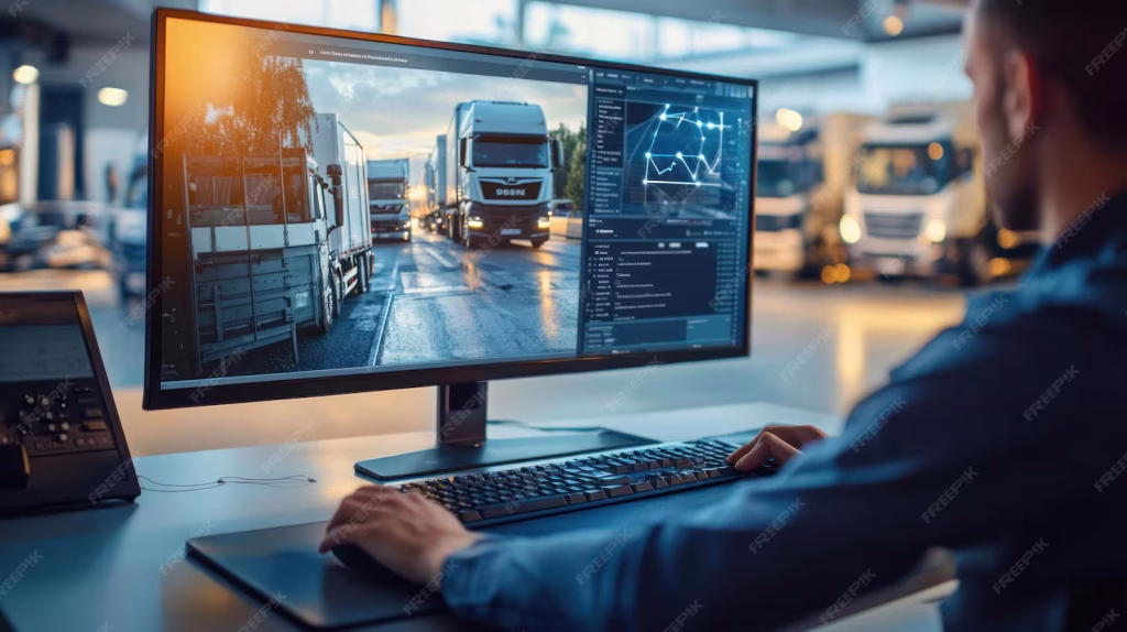 A person sits at a desk.