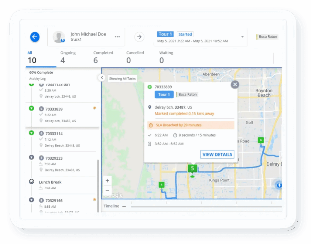 AI-powered logistics control tower displaying real-time shipment tracking and intelligent alerts for potential SLA breaches.