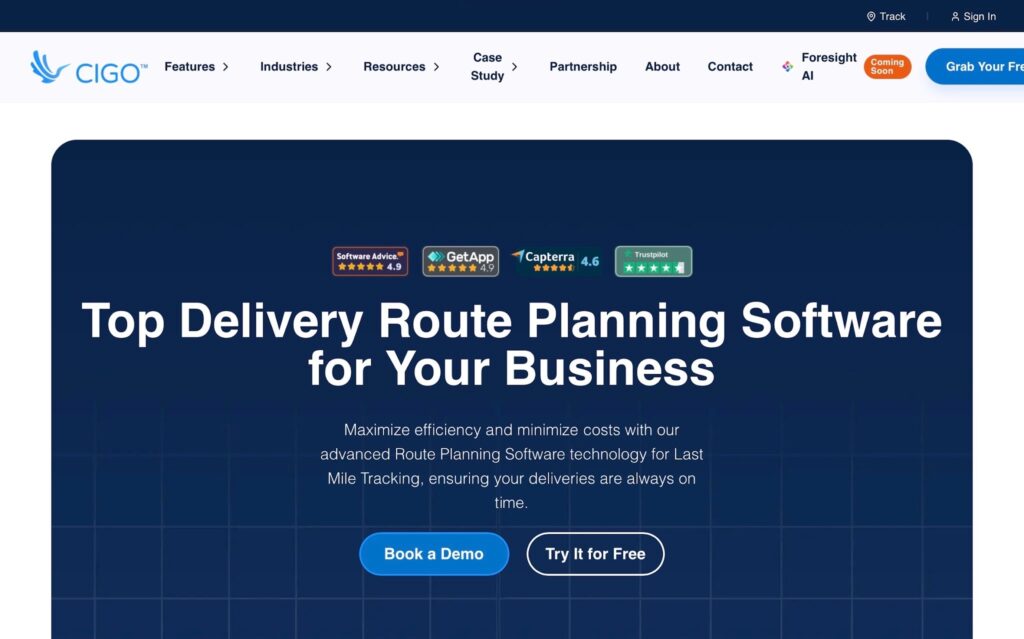 CIGO Tracker delivery management software homepage