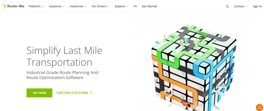 Route4Me route optimization software homepage showing GPS tracking and territory management.