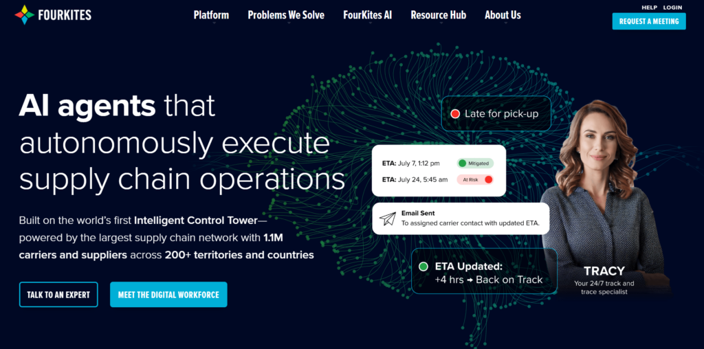 FourKites supply chain visibility platform homepage.