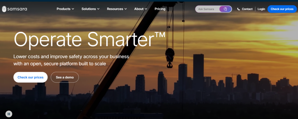 Samsara connected operations platform homepage showing fleet tracking and safety tools