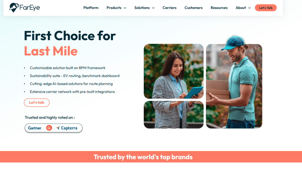 FarEye delivery management platform homepage.