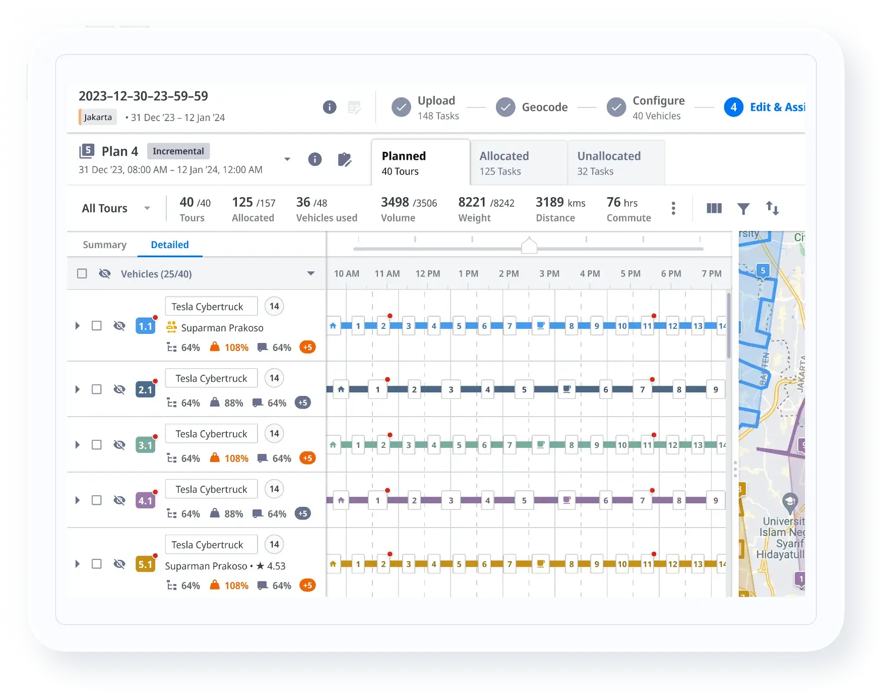 Locus package delivery management software dashboard showing route planning, task allocation, vehicle utilization, and delivery scheduling
