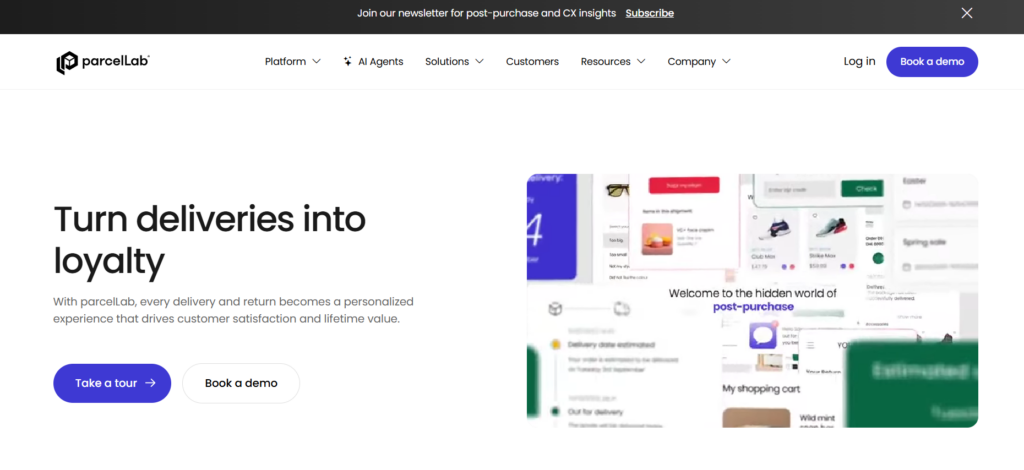ParcelLab operations experience management platform homepage