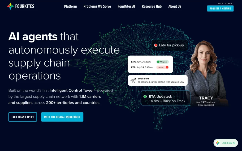 FourKites real-time supply chain visibility platform homepage