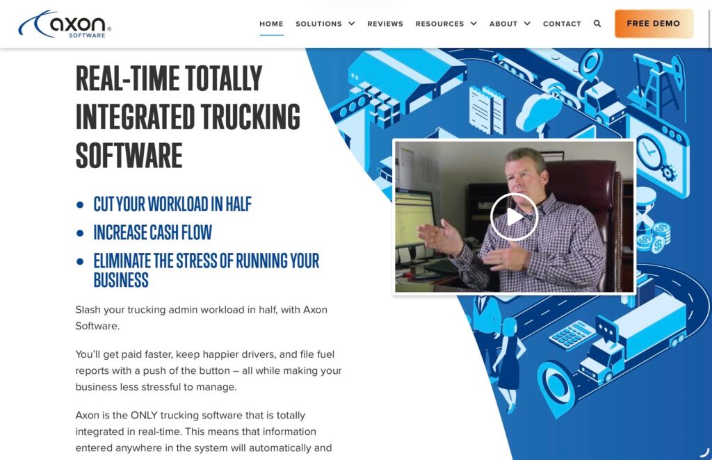 Axon Software trucking dispatch and accounting platform homepage.