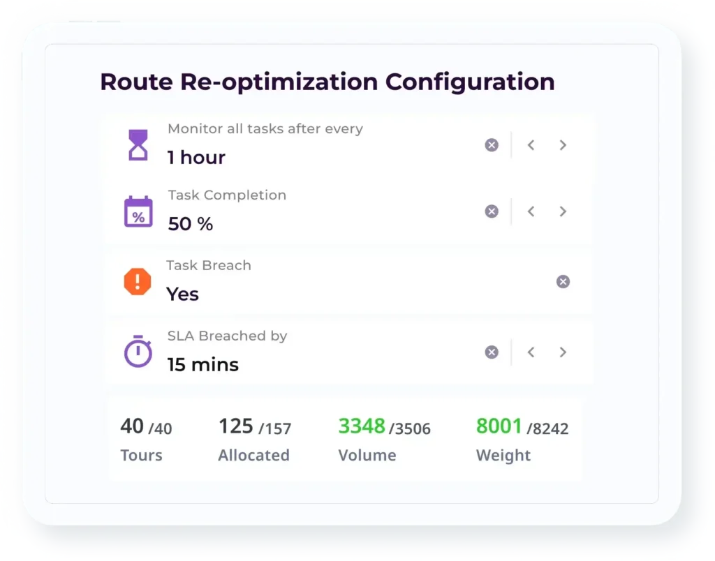 Locus Fireworks route optimization engine showing multi-depot freight routing, load sequencing, backhaul optimization, and continuous intra-day re-optimization for enterprise fleet operations.
